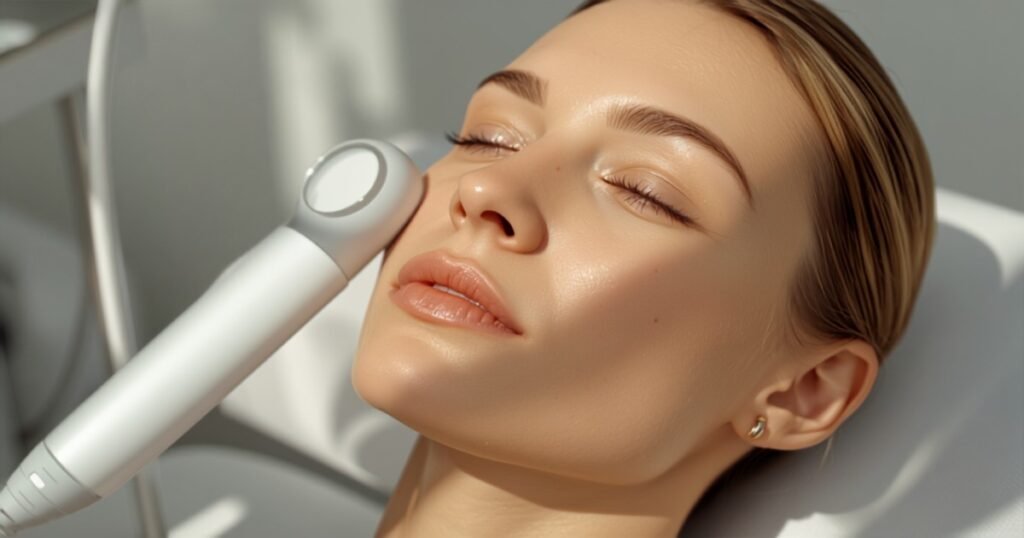 Sesión de radiofrecuencia facial en cabina para reafirmar la piel del rostro
