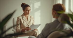 Profesional de estética realizando la consulta de valoración previa a la depilación láser en Moratalaz